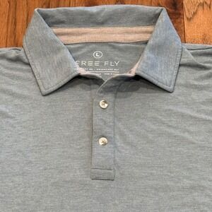 Free Fly Mens Bamboo Heritage Polo Shirt Light Blue Heather‎ Short Sleeve Large